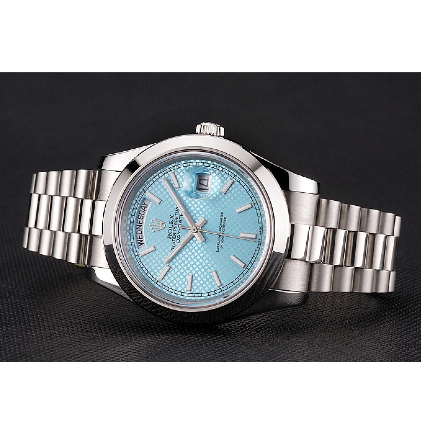 MiroTime 0712 Swiss Rolex Day Date 40 Platinum Ice Blue Dial Stainless Steel Case And Bracelet